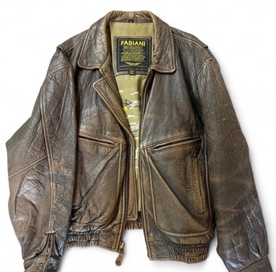 FABIANI Vintage Soft Brown Leather Flight Men s Bomber Full Zip Jacket Sz 44