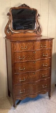 Antique Oak Serpentine Chest of Drawers with mirror