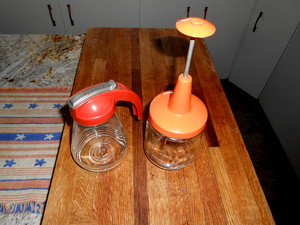 vintage Androck nut chopper & glass syrup dispenser