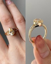 2.60 Ct Pear Cut Citrine Dazzling Women's Ring 14k Yellow Gold Over