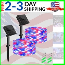 Red White and Blue Solar Fairy Lights, 4th of July Lights Waterproof Outdoor ...