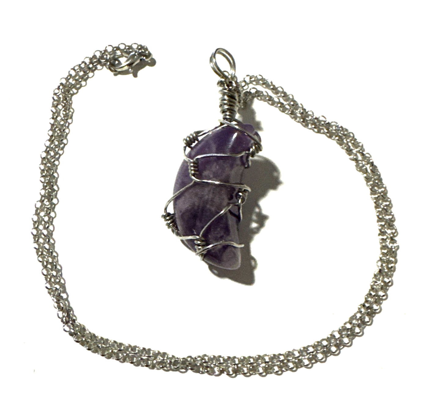 Purple Amethyst Moon Necklace Jewelry Silver Tone Chain Genuine Stone Handmade