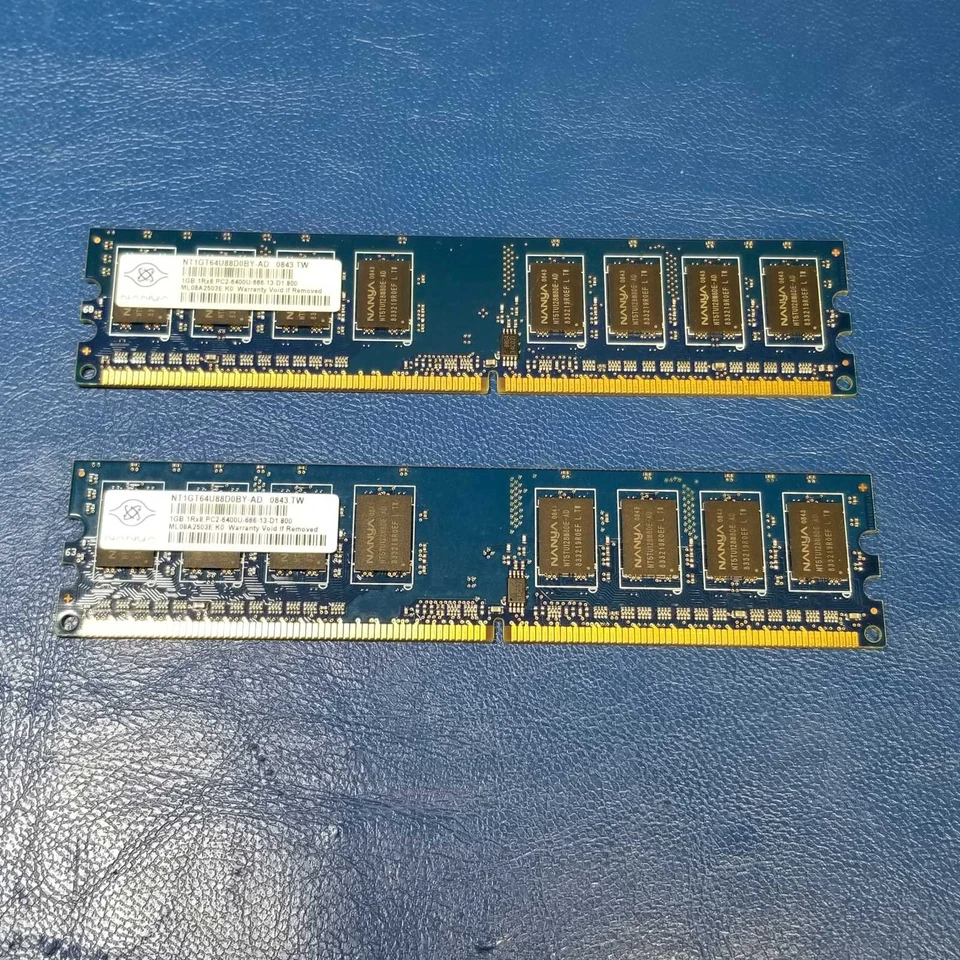 Nanya 2x 1GB PC2-6400U DDR2 800MHz DIMM Memory NT1GT64U88D0BY-AD Desktop RAM - Image 2 of 4