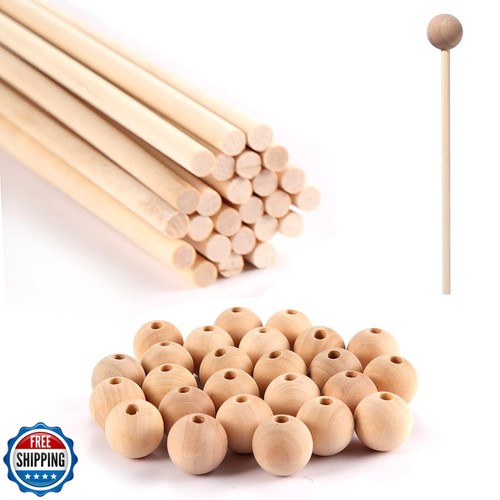 25 Stück Holzdübelstangen und 25 Stück Dübelkappen, 1/4 Zoll Durchmesser x 12 Zoll Länge Kuchen