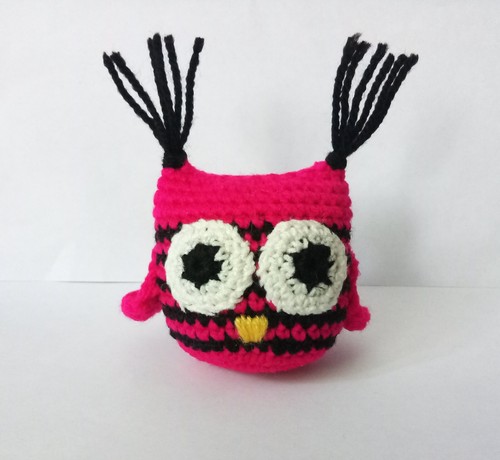 Crochet owl Pink black bird Pocket worry pet Anxiety toy Amigurumi bird handmade - Picture 5 of 8
