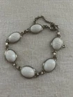 Vintage Gold Tone Oval Milk Glass Bracelet
