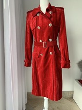 Red Velvet Escada Trench Coat Festive Luxury With Crystal Snowflakes Buttons