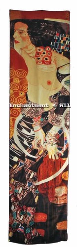 Längliche Handarbeit 100 % Seide Kunst Schal Halstuch handgerollte Säume mit Klimts "Judith II"