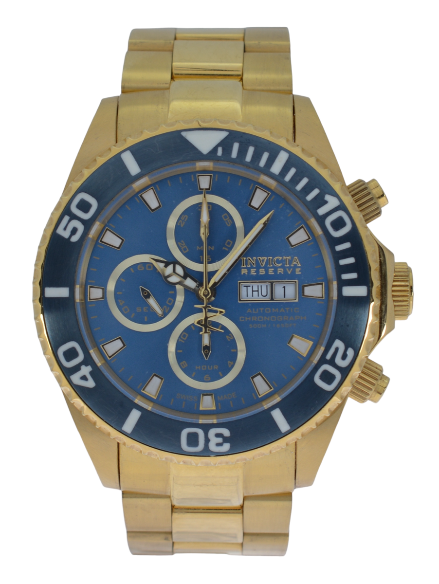Men's 47mm Invicta Pro Diver Gold Tone Blue Dial Automatic 7750