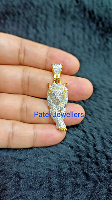 2 Ct Round Cut Simulated Diamond King Lion Charm Pendant 14K Yellow Gold Plated