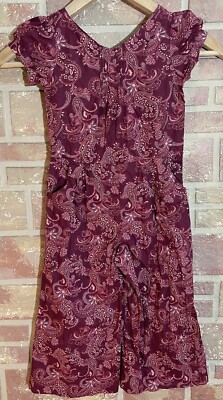 Janie Jack Wide Leg Jumpsuit Puff Sleeve Burgundy Paisley Girls