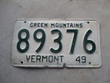Vermont 1949 license plate #  89376