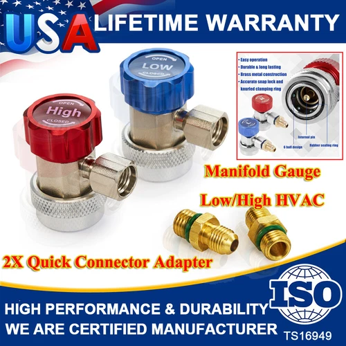 Quick Coupler Connector Adapters High & Low AC Recharge Fittings Manifold Gauge