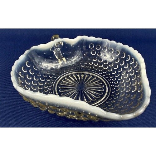 Vintage Candy Nut Dish Opalescent Moonstone Hobnail Heart Shape w Handle - Picture 3 of 4