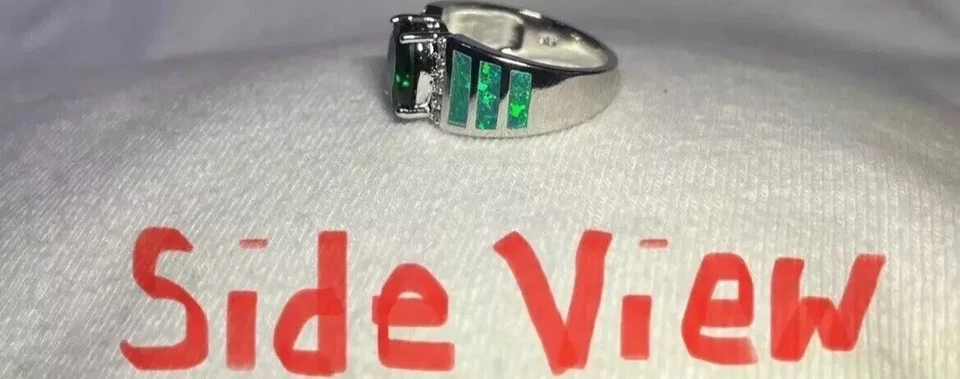 Elegante Collar Esmeralda Kiwi Verde Ópalo de Fuego Starburst, Pendientes, Anillo Talla 9 Conjunto Foto 4 de 4