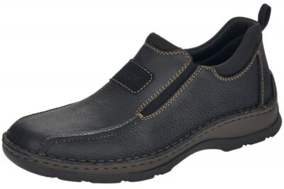 Rieker Leder Herren Halbschuh Slipper Schwarz Extra Weit 05363-00