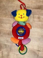 Vintage Eden Plush Puppy Dog Baby Lovey Primary Colors Rattle Rings