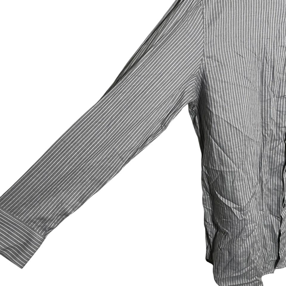 Camisa John Varvatos Para Hombre 17 34/35 Calce Ajustado Rayas Abotonada Cuello Gris Foto 4 de 4