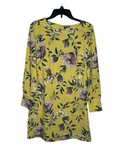 LOFT Womens Dress Floral Stretch Long Sleeve Cuffed Mini Shift Boatneck Yellow 6