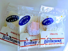 VINTAGE NIP Lot 3 PAIR BUSTER BROWN ANKLETS PINK , CREAM CHILD'S LACE SOCKS