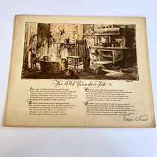 Vtg 1931 Edgar A Guest OLD WOODEN TUB Brown Bigelow Artist MEITEL Tinted Litho