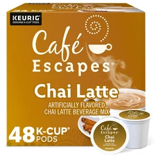 Cafe Escapes, Chai Latte Tea Beverage, Single-Serve Keurig K-Cup Pods, 48 Count 