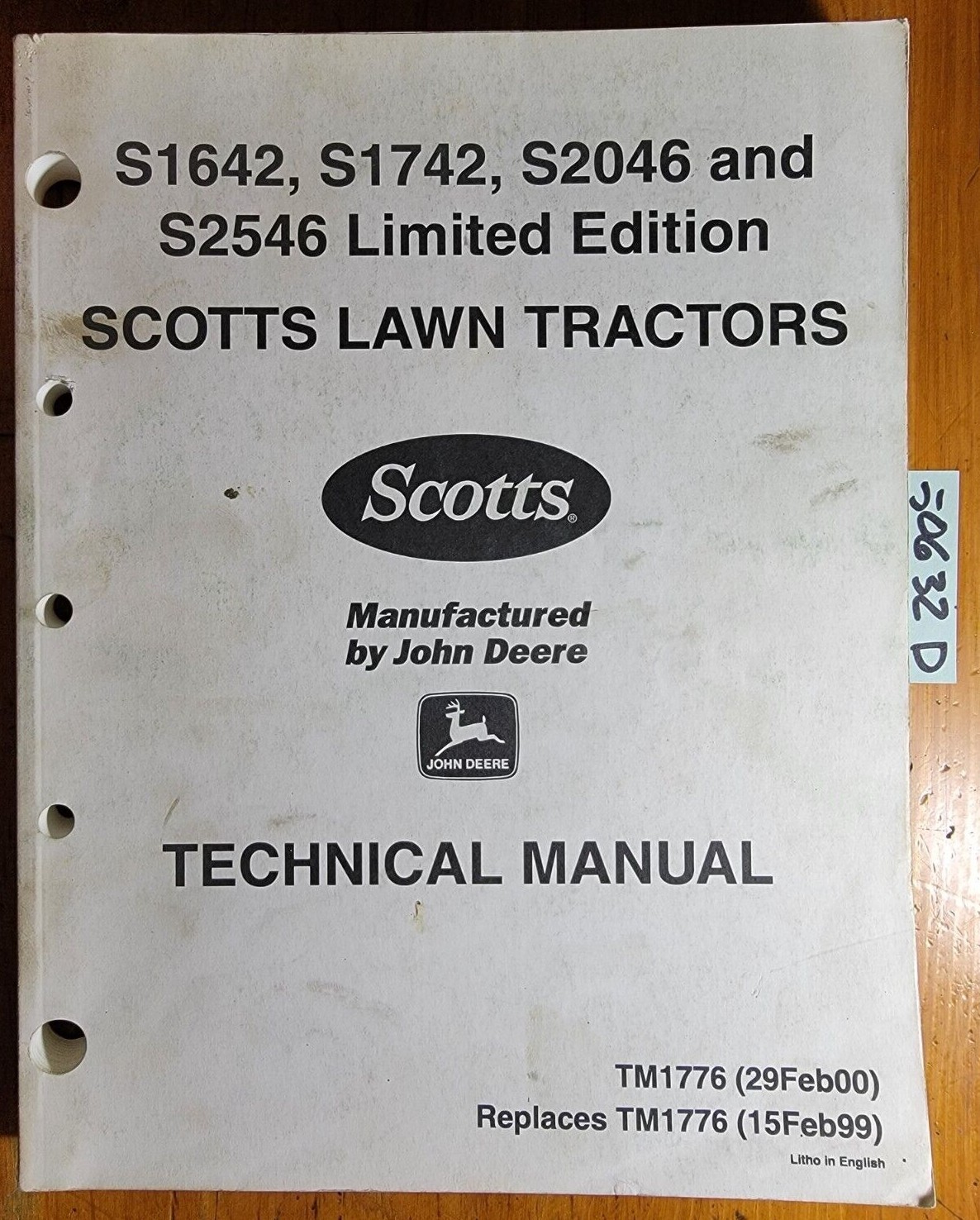 John Deere Scotts S1642 S1742 S2046 S2546 Lawn Tractor Technical