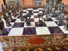 Historical Chess Set w Luxury Chessboard - Unique Chess Board - Handmade Game