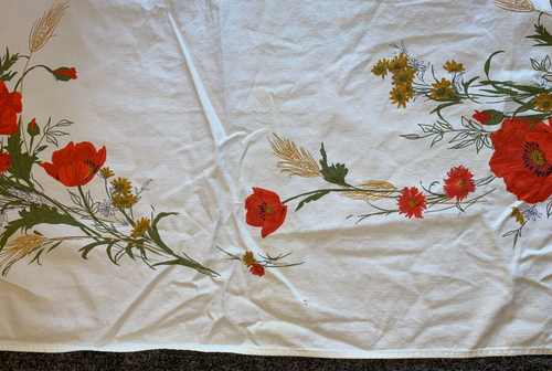Vintage Tablecloth Linen Cotton POPPIES POPPY Flowers Floral 52" x 62" - Picture 5 of 5