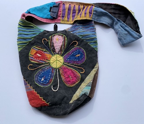 Boho Hippie Patchwork Blumen Crossbody Umhängetasche 100% Baumwolle