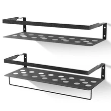 2PCS Iron Floating Shelves Spice Rack Wall Mounted Storage w/Towel Bar Kitchen