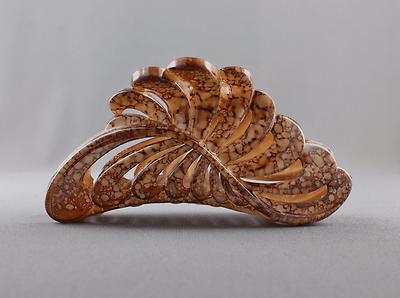 Brown marbled plastic 5'' long barrette Big Huge hair clip claw clamp cut out