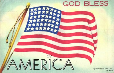 God Bless America Flag Old Glory - Vintage Linen U.S 1941 Postkarte 1a 