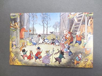 Vintage Childrens Postcard MEDICI Molly Brett Painting BARN DANCE Animal Dancing