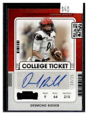 2022 Chronicles DP #CCT-DRI Desmond Ridder College Ticket Autograph Purple