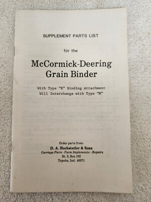 McCormick-Deering Grain Binder Type E/M Farm Machinery Parts List  Catalog