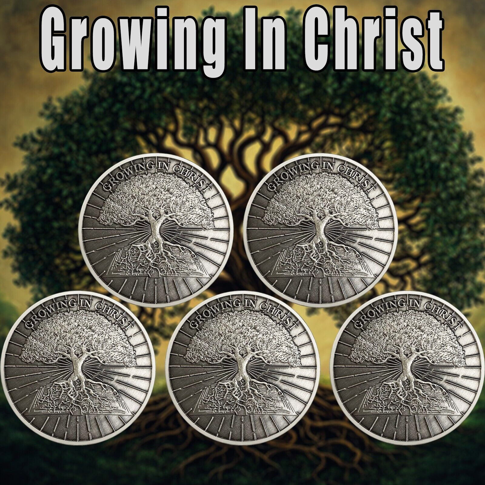 Tree Of Life Religious Challenge Coin, 2 Peter 3:18 Christian Faith Gifts 5Pcs