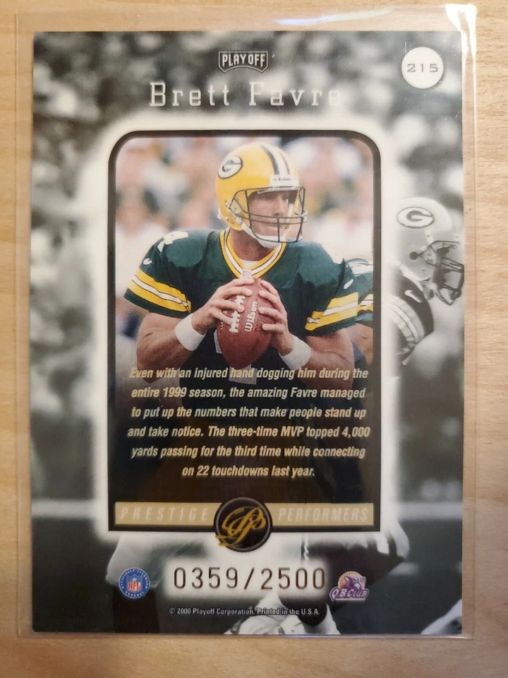2000 Playoff Prestige Brett Favre PREDTIGE PERFORMERS /2500 card #215 - Image 2 of 2