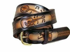COUNTRY BLUEGRASS MUSIC FIDDLE GUITAR OPRY BANJO VIOLIN LEATHER BELT w BUCKLE