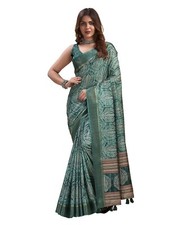 Women's Pashmina Silk Ajrakh Printed Saree With Unstitched Blouse