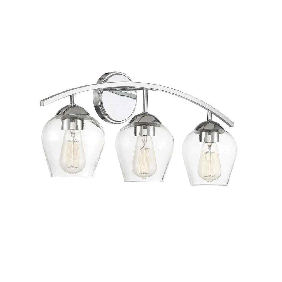 Savoy House 24 дюйма W 3-ламповый хромированный светильник для туалетного столика с прозрачным стеклянным абажуром - Изображение 4 из 4