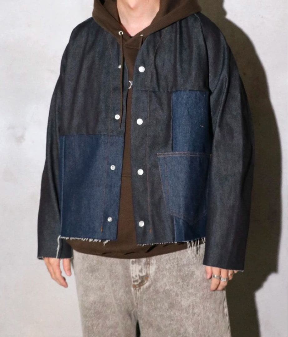 Thrifty Look Upcycled Engineer Jacket Patchwork D… - image 1