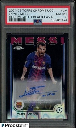 2024-25 Topps Chrome UCC Soccer Black Lava Lionel Messi AUTO 9/10 PSA 8 HIGH END