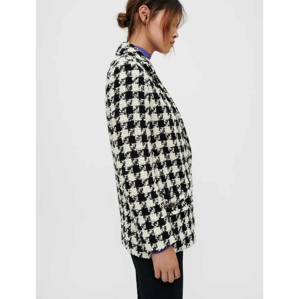 Куртка двубортная Maje шерстяная смесь гончая черная белая размер 36 - Изображение 2 из 4