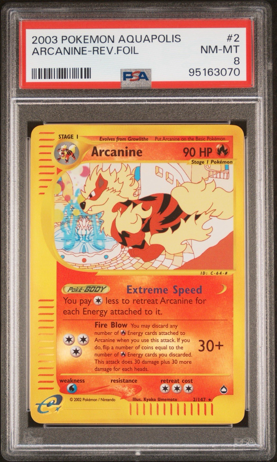 Arcanine 2003 Pokemon Aquapolis Reverse Foil #2 PSA 8
