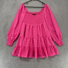 Urban Outfitters Dress Womens Large Pink Smocked Square Neck Babydoll Mini Boho