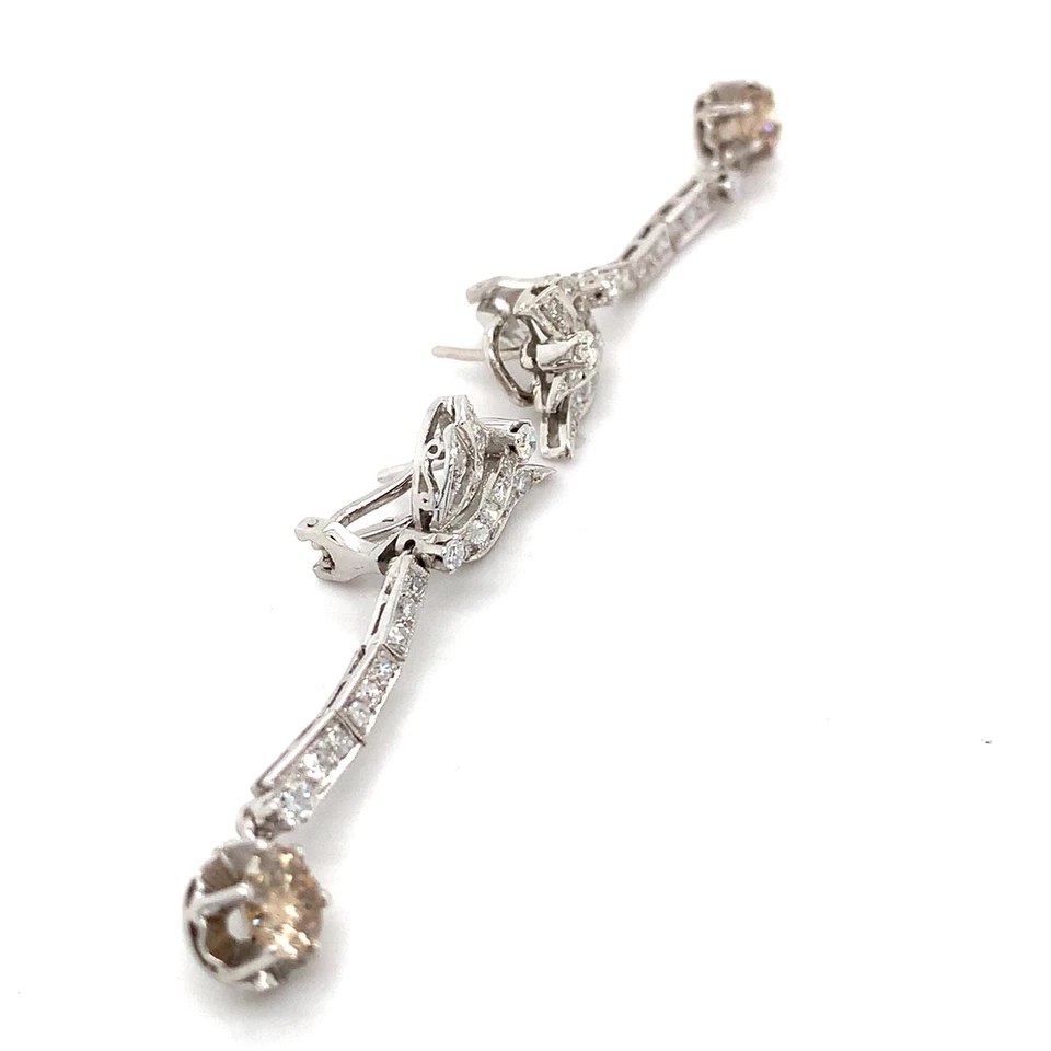 18K 白金 2 克拉欧洲切割棕色钻石带 1 克拉单切吊坠耳环 — 第 4/4 张图片