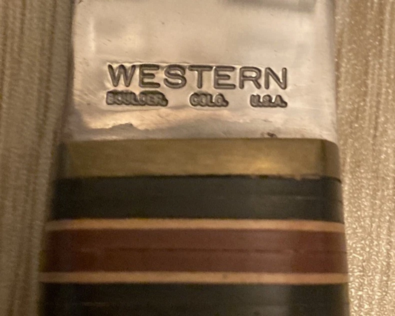 Juego combinado de cuchillos y hachas Western USA Vintage L66 con funda de cuero original. Foto 2 de 4