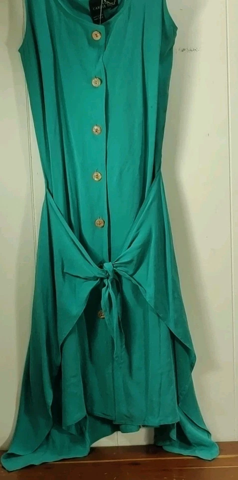 Maxi Vestido Vintage Años 90 Carole Little Azul Aqua Arena Seda Lavada Talla 4. Nuevo con etiquetas Y2K Foto 3 de 4