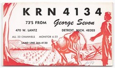 Tarjeta de colección KRN 4134 George Sevon CB Radio QSL Detroit Michigan arte agrícola